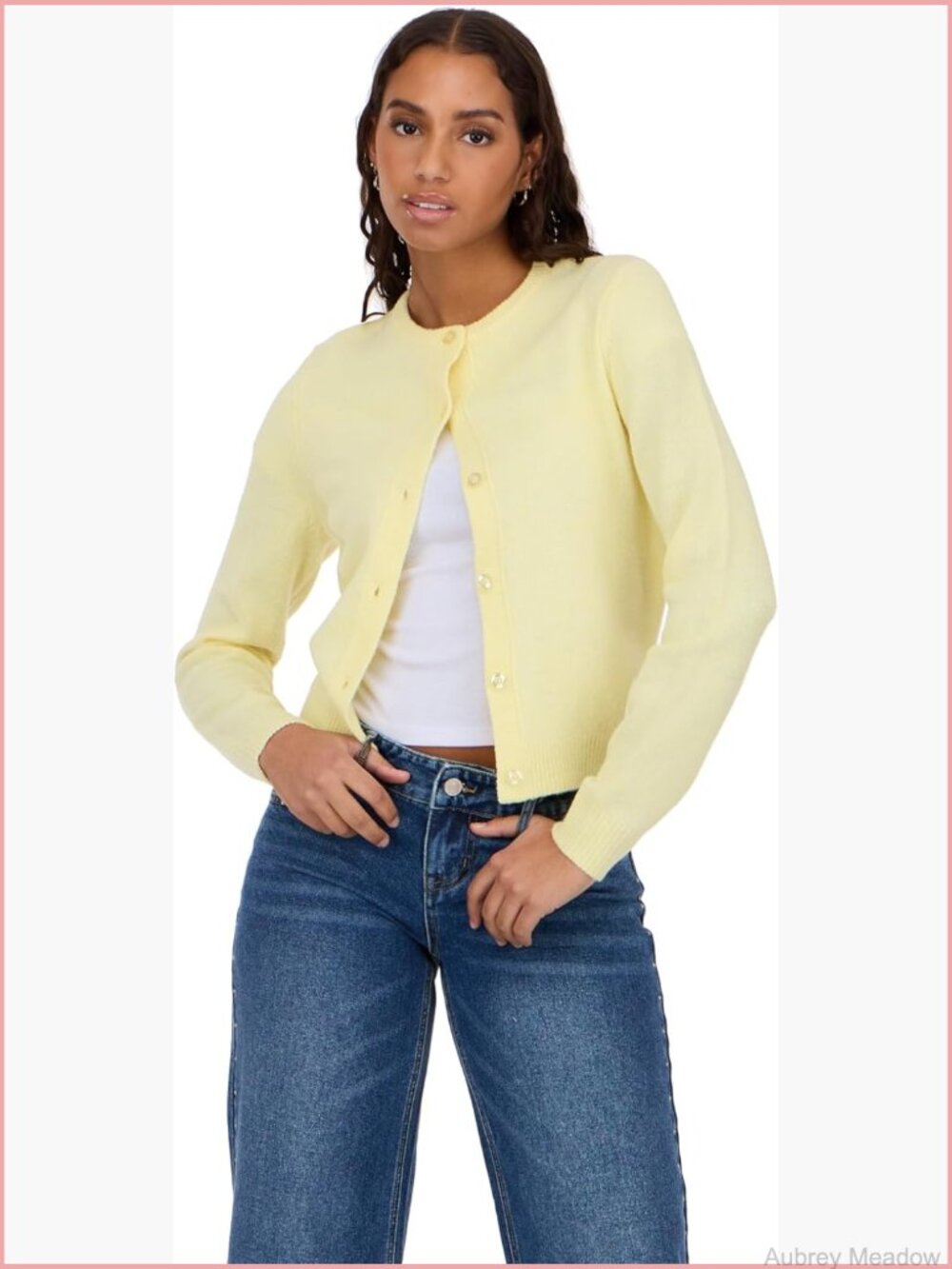 Womens Cardigan Sweater Soft Knit Long Sleeve Button Front Crew Neck Cropped